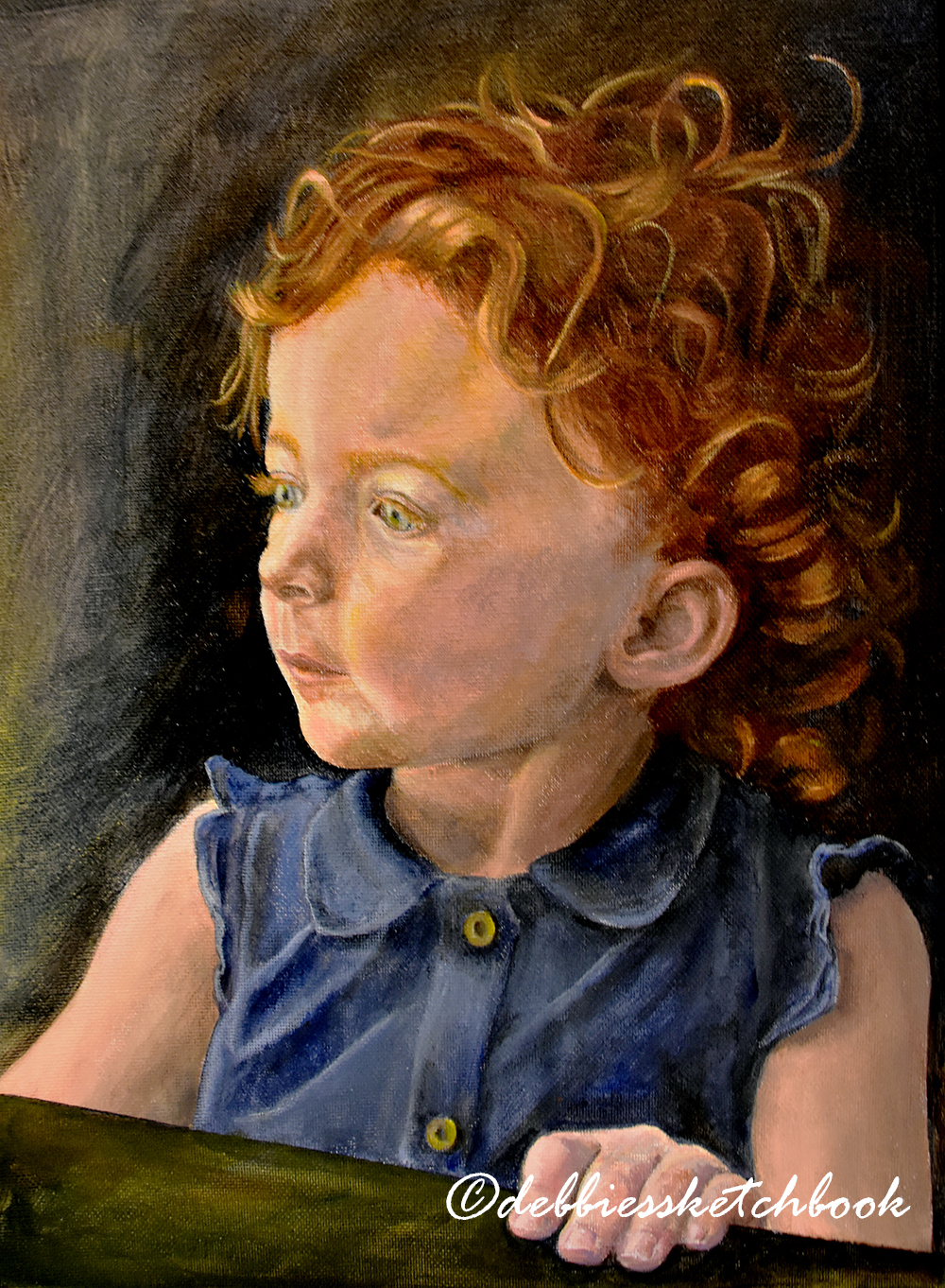 Acrylic painting of a young girl on a train