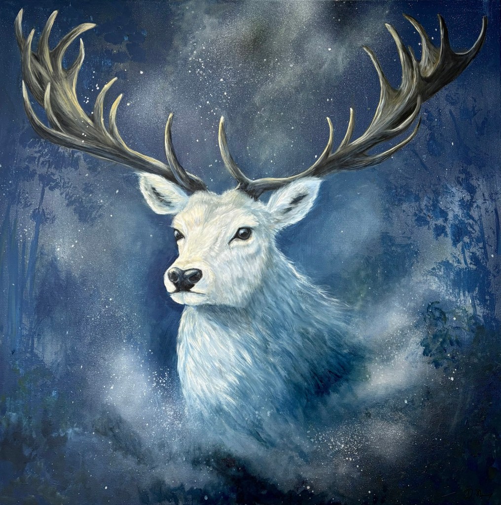 Painting of a white hart by Debbie Storey