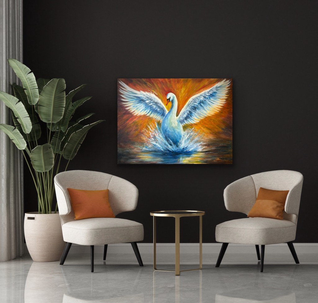 Swan painting in dark wall