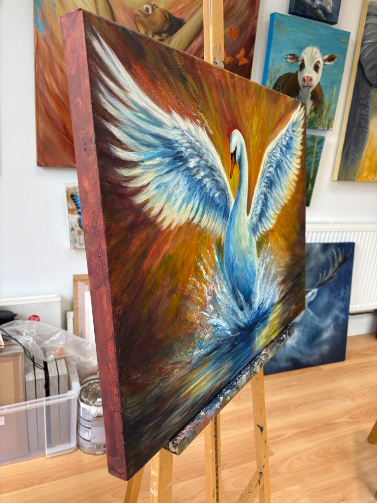 Swan painting by Debbie Storey side view